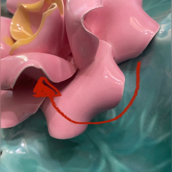 Vintage Enchanto candy dish turquoise leaves (cabbage?) and pink rose - Picture 12 of 16